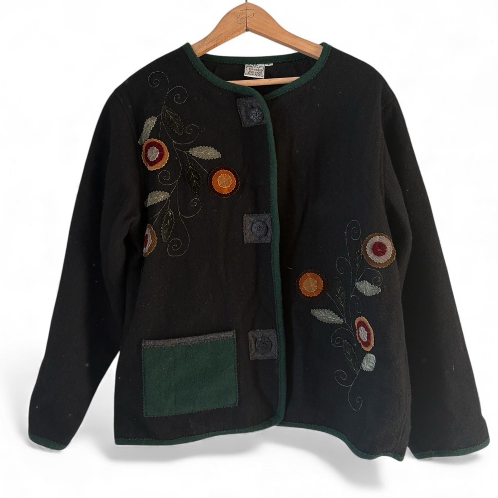 Parsley & Sage Wool Appliqué Embroidered Jacket Black Women’s Large